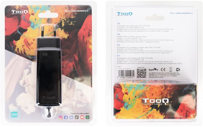 Cargador de Port&aacute;til GaN Tooq USB-C PD 90W Negro image number 4