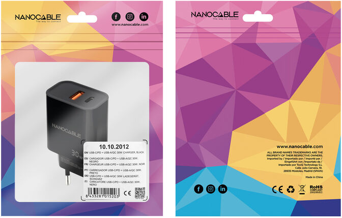 Cargador Nanocable USB-C/PD + USB-A/QC 30W Negro image number 2