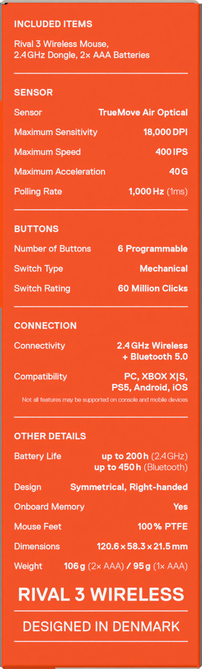 Rat&oacute;n Steelseries Rival 3 Wireless Gen2 Blanco image number 9