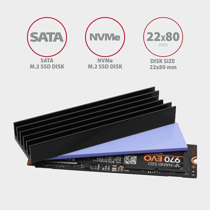 Dissipador Pasivo AXAGON CLR-M2L10 - M.2 SSD, 80mm SSD, ALU, silicone thermal pads, height 10mm image number 1