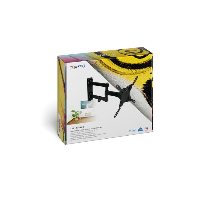 Soporte de Pared Tooq Tilt e GiRat&oacute;nrio 3 Pivots 13" a 42" Max. 20Kg Negro image number 9