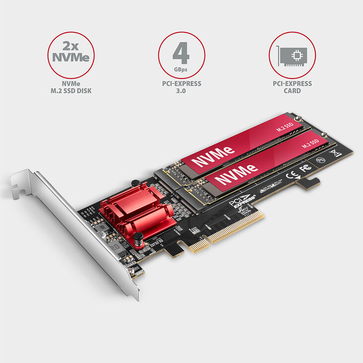 Adaptador PCE-E 3.0 AXAGON PCEM2-ND 8x - dual M.2 NVMe M-key SP & LP image number 1