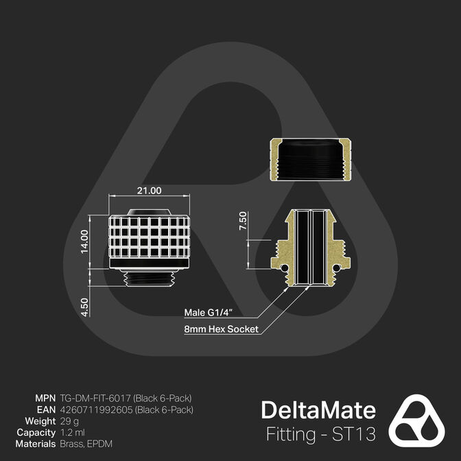 Thermal Grizzly DeltaMate Fitting - ST13 Negro (Pack 6) image number 7