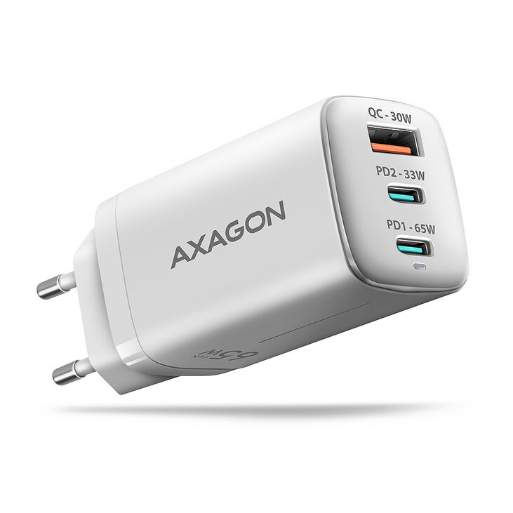 Cargador de pared AXAGON ACU-DPQ65, 3 puertas (USB + USB-C duplo), PD3.0/QC4+/PPS/Apple, 65 W, Blanco image number 0
