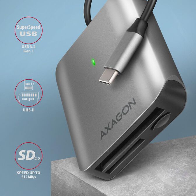 Lector de tarjetas AXAGON CRE-S3C External card reader USB-C 3.2 Gen 1, 3-slot & lun SD/microSD/CF, UHS-II image number 1