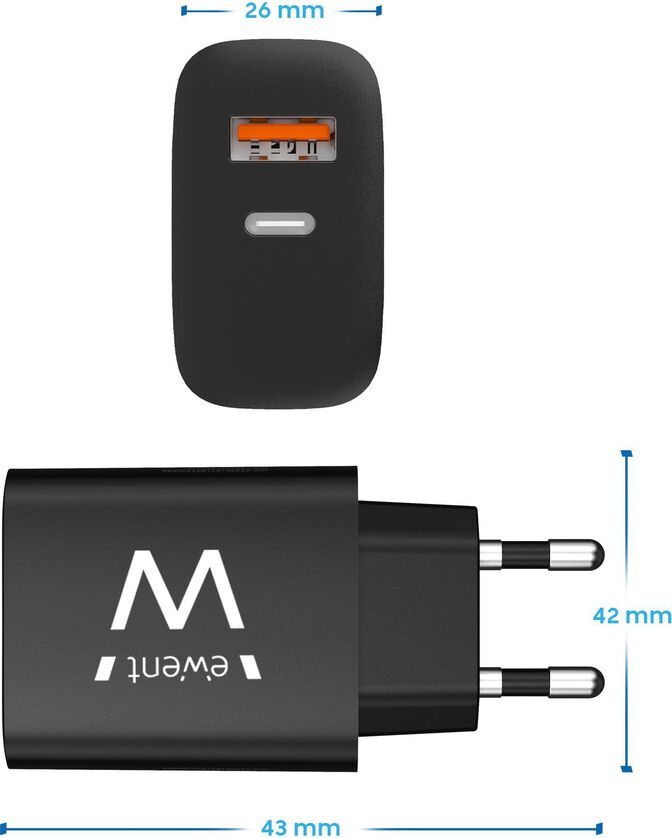 Cargador Ewent EW1319 USB-C/USB-A Fast Charger 20W Negro image number 2