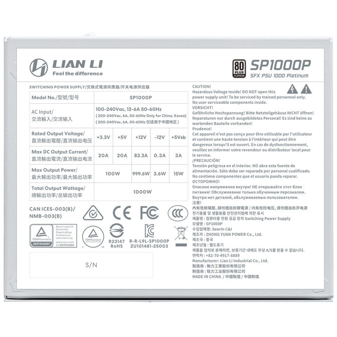 Fuente de Alimentacion Lian Li SP Platinum 1000W White image number 5