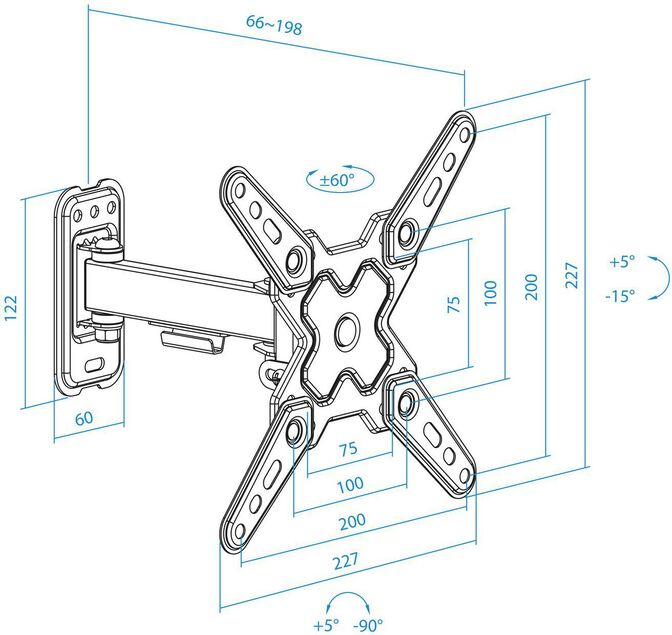 Soporte de Pared Tooq Tilt e Girat&oacute;nrio 13" a 43" 66-298 mm Max. 20kg Negro image number 3