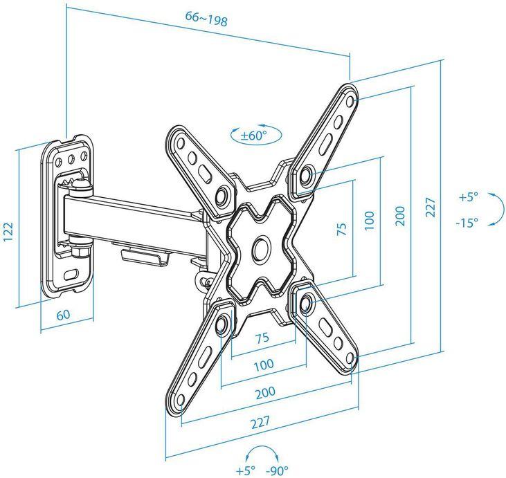 Soporte de Pared Tooq Tilt e Giratónrio 13" a 43" 66-298 mm Max. 20kg Negro image number 3