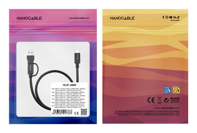 Cable USB 3.2 Gen2x2 Nanocable 60W 4K/60Hz USB-C+USB-A/M / USB-C/M 3 M image number 2