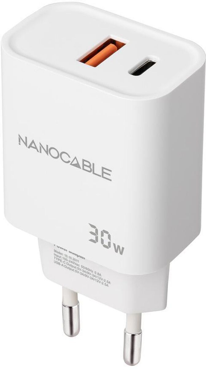 Cargador Nanocable USB-C/PD + USB-A/QC 30W Blanco image number 0