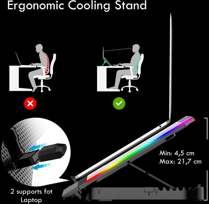 Refrigeradora para Portátiles Ewent con 6 Ventiladores até 15.6" 6 Vel. RGB image number 2