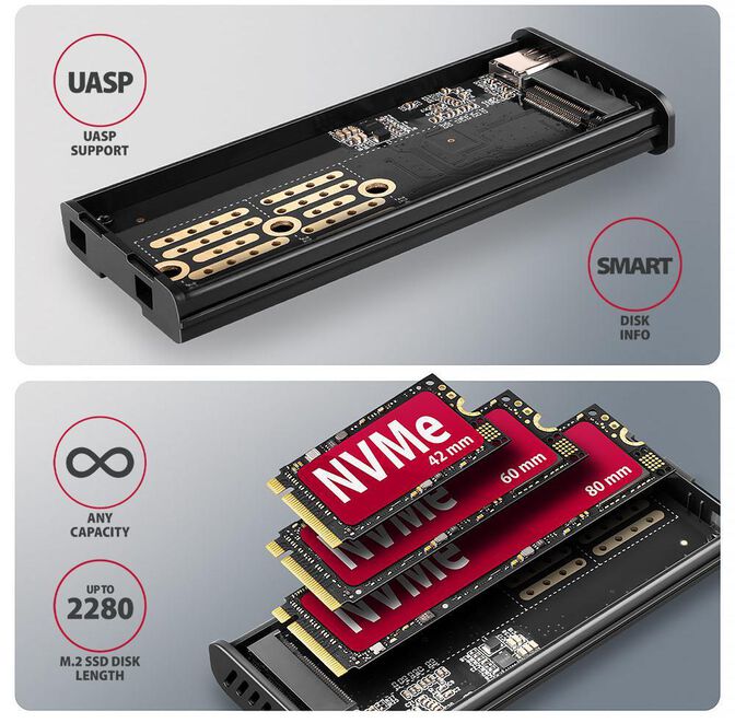 Caja Externa AXAGON EEM2-SD2 para M.2/SSD C/ Display USB-C 3.2 Gen2 - Silver image number 8