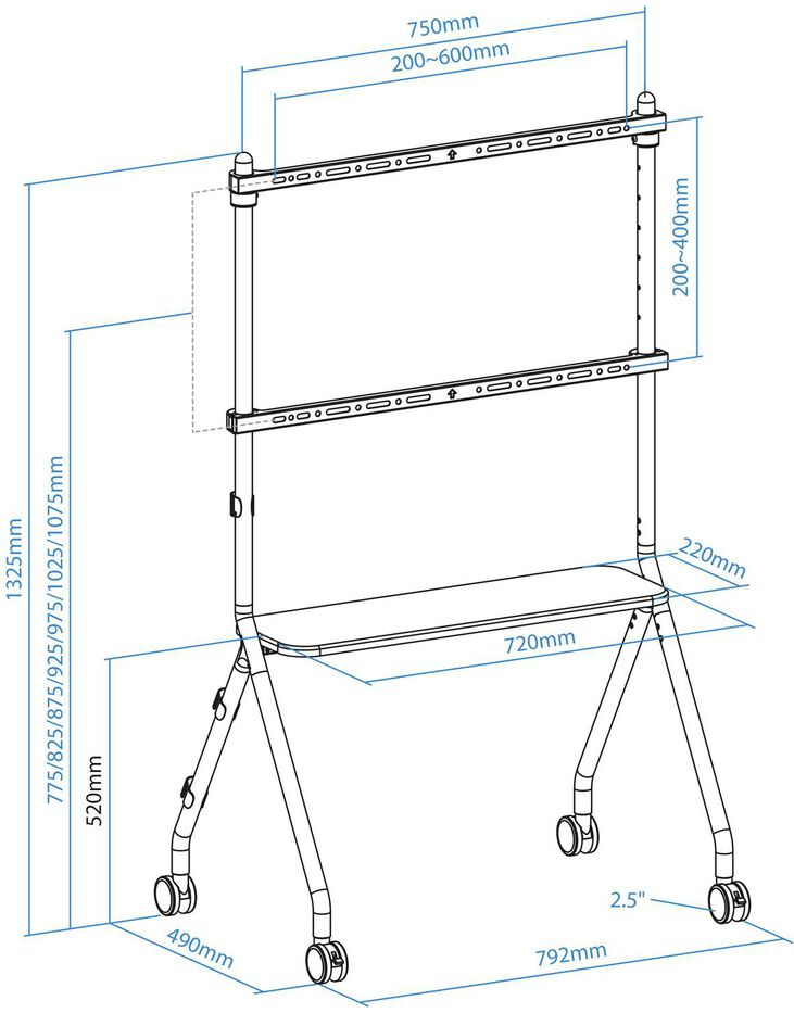 Soporte Móvil Tooq iLOVE 49" a 80" Máx. 50Kg Blanco image number 8