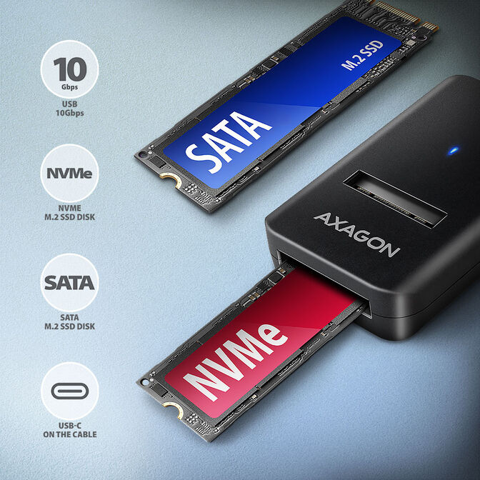 Adaptador AXAGON ADM2-CM USB-C 3.2 Gen2 - 1x NVMe/SATA SDD image number 1