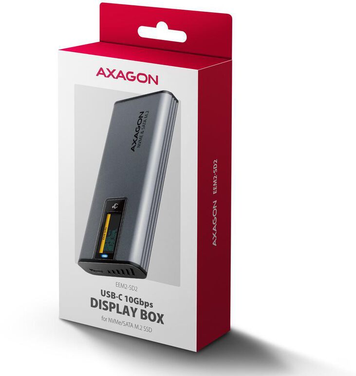 Caja Externa AXAGON EEM2-SD2 para M.2/SSD C/ Display USB-C 3.2 Gen2 - Silver image number 10