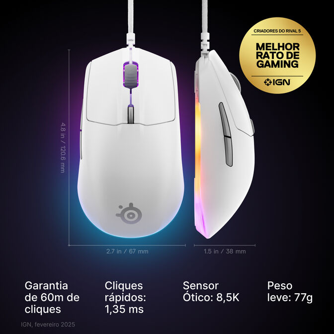 Rat&oacute;n Steelseries Rival 3 Gen2 Blanco image number 1