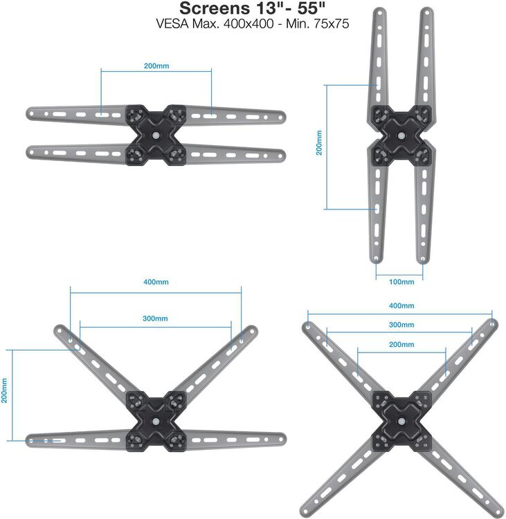 Soporte de Pared Tooq Tilt e Giratónrio 13" a 55" 67-199 mm Max. 25kg Negro image number 1