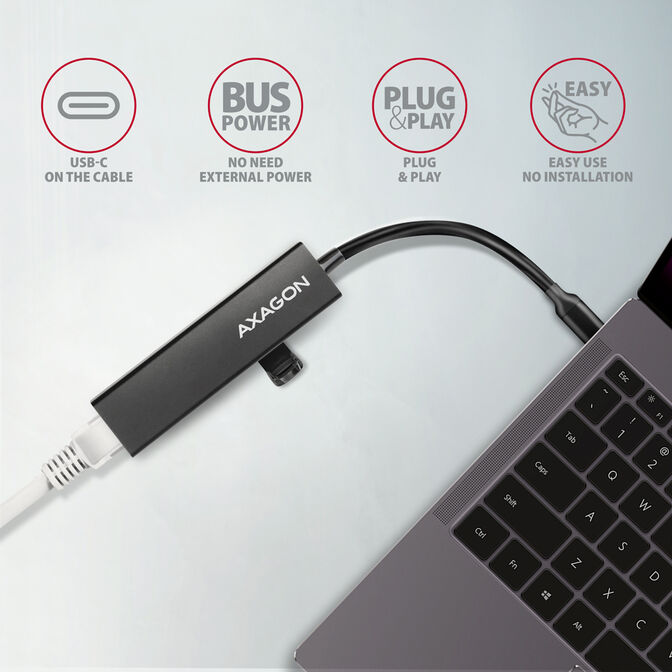 HUB USB-C AXAGON HMC-GL3A 3x USB-A + GLAN, USB 3.2 Gen 1 hub, metalico image number 3
