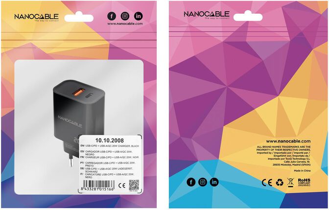 Cargador Nanocable USB-C/PD + USB-A/QC 20W Negro image number 2