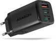 AXAGON ACU-DPQ65 Cargador de Pared, 3 puertas (USB + Dual USB-C), PD3.0/QC4+/PPS/Apple, 65 W, Negro image number null