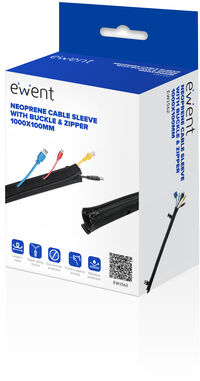 Manga Neoprene Ewent EW1562 p/ Organizar Cables com Fecho 1000x100mm Preta