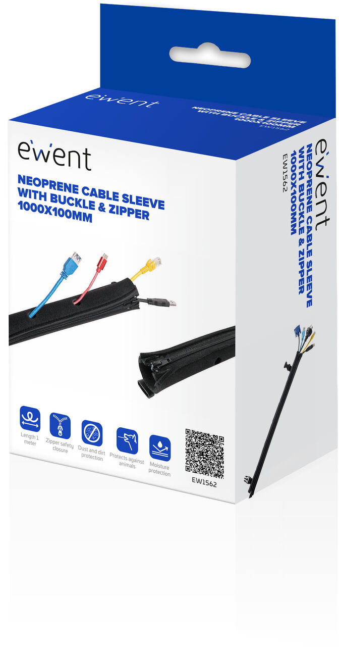 Manga Neoprene Ewent EW1562 p/ Organizar Cables com Fecho 1000x100mm Preta image number 0
