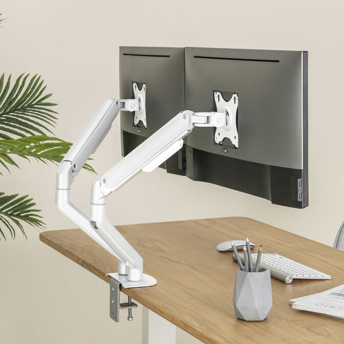 Soporte de Mesa Tooq Doble Tilt e GiRat&oacute;nrio c/mola 17" a 32" Max. 9Kg Blanco image number 9