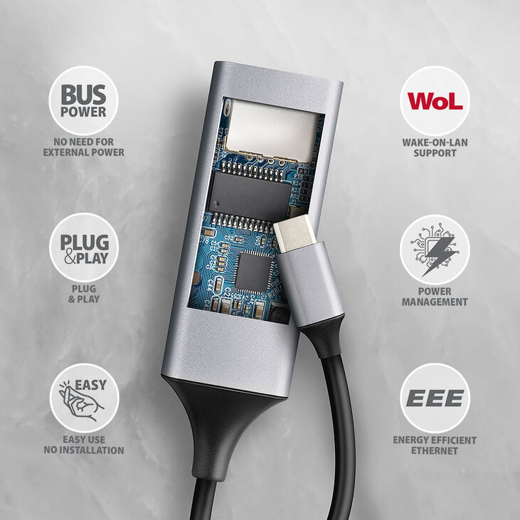 Adaptador AXAGON ADE-TXPD USB-C USB3.2 Gen 1 -  Gigabit Ethernet + PD 100W image number 3