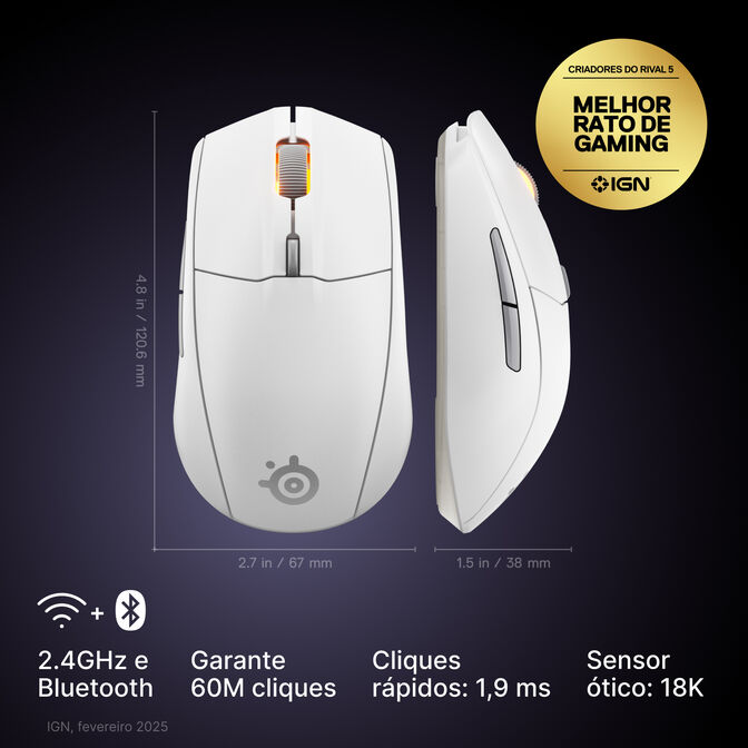Rat&oacute;n Steelseries Rival 3 Wireless Gen2 Blanco image number 6