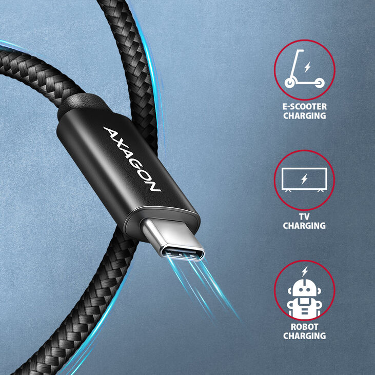 Cable de cargamento AXAGON BUCM4X-CM10AB USB-C <-> USB-C, USB4 Gen 3×2, 1m, PD 240W, 8K HD, ALU, braid, Negro image number 3