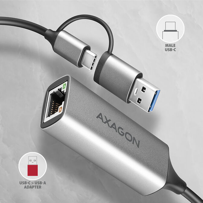 Adaptador AXAGON ADE-TXCA Gigabit Ethernet 10/100/1000 - USB 3.1 Tipo C + USB-A image number 5