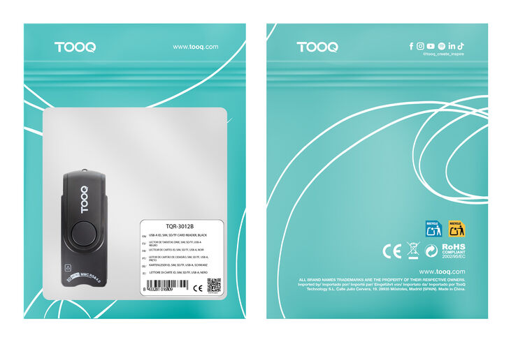 Lector de Tarjetas Tooq DNIE, SIM, SD/TF, USB-A, Negro image number 1