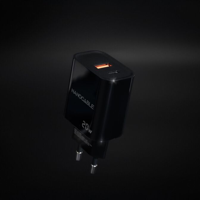 Cargador Nanocable USB-C/PD + USB-A/QC 20W Negro image number 1
