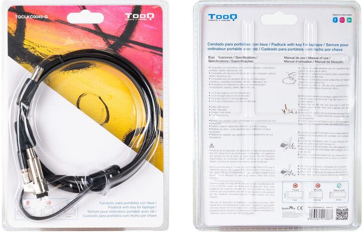 Candado Antirrobo Tooq con Llave Tipo NANO 1,50 metros image number 1
