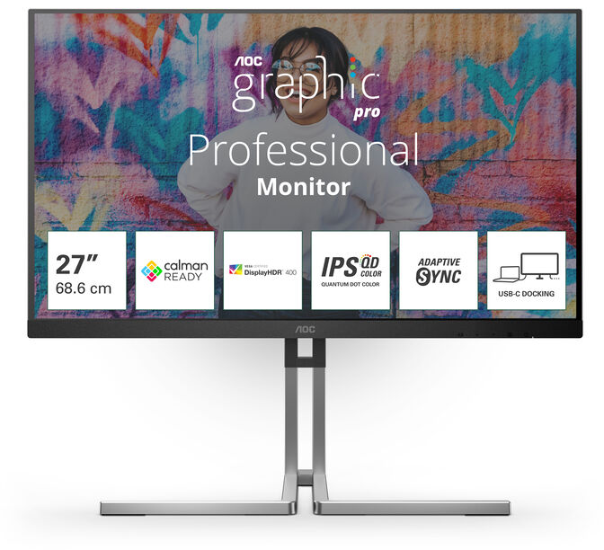 Monitor AOC 27" Q27U3CV IPS QHD 75Hz USB-C (PD65W) USB-C Docking image number 0