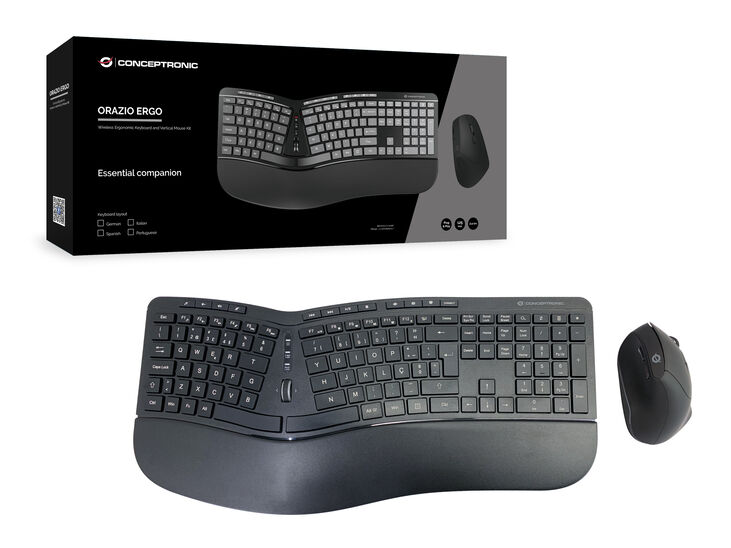 Teclado + Ratón Ergonómico Wireless Conceptronic ORAZIO02PT Negro (PT) image number 4