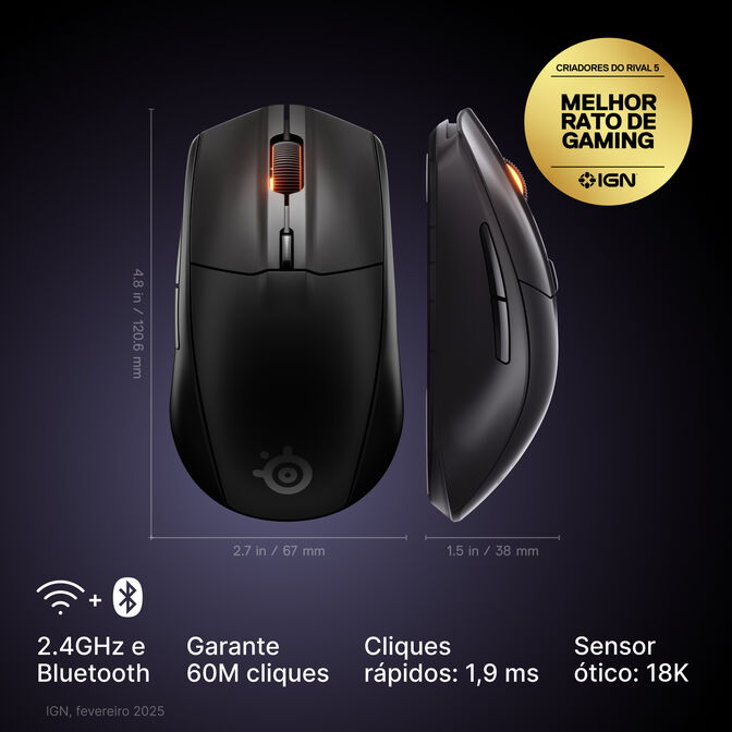 Rat&oacute;n Steelseries Rival 3 Wireless Gen2 Preto image number 1