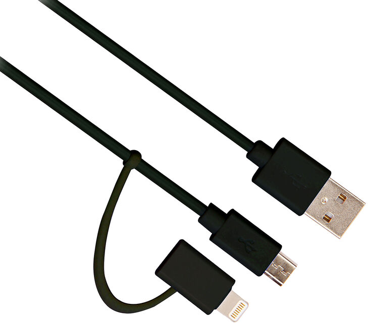 Cable de Carga/Sincronização Ewent 2 em 1 Lightning + Micro USB 1 M Negro image number 1
