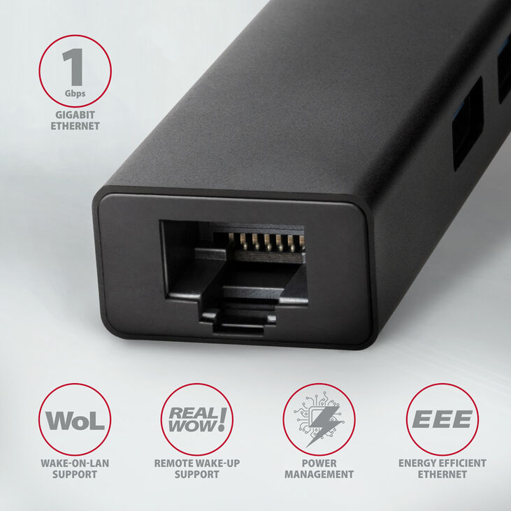 HUB USB-C AXAGON HMC-GL3A 3x USB-A + GLAN, USB 3.2 Gen 1 hub, metalico image number 2