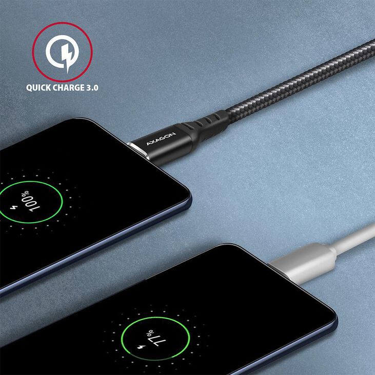 Cable de cargamento AXAGON BUCM-AM10AB USB-C  <-> USB-A, 1m, USB 2.0, 3A, ALU, braid, Negro image number 4