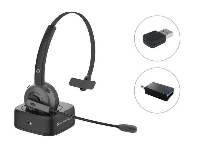 Headset Conceptronic Polona 03BDA Mono-Headset c/Charging Dock e Bluetooth Audio Adapter + Dongle image number 0