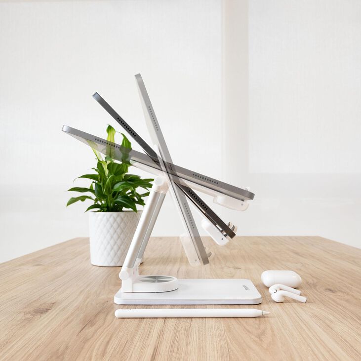 Soporte Mesa Tooq Giratório Ajustable p/ Tablet Max. 13" Blanco image number 1