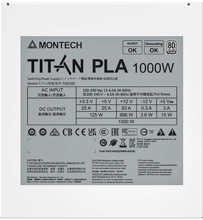 Fuente Montech Titan PLA 1000W 80 Plus Platinum PCIE5 (Cybenetics Platinum) image number 6