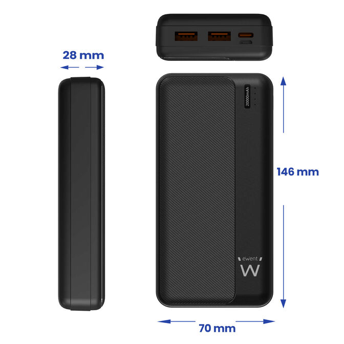 Powerbank Ewent EW1163 20000mAh PD 22.5W Fast Charging Preta image number 1