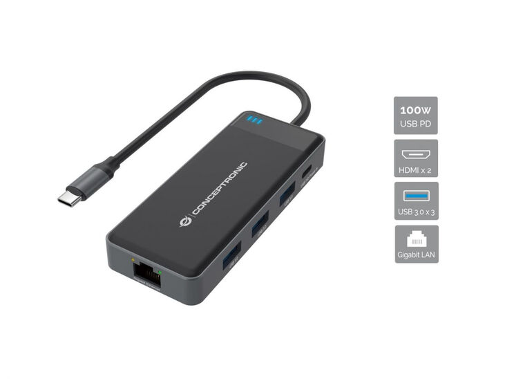 HUB USB Conceptronic 7-in-1 USB-C 3.2 > 3x USB-A 3.0 + 2x HDMI + Gigabit + USB-C (PD100W) image number 1