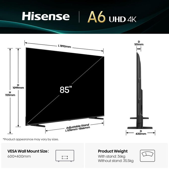Televisor Hisense 85A6Q 85" LED UltraHD 4K VIDAA image number 1