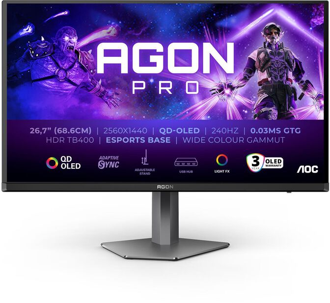 Monitor AOC AGON PRO 26.7" AG276QZD2 QD-OLED QHD 240Hz 0.3ms Adaptive Sync HDR True Black 400 image number 1