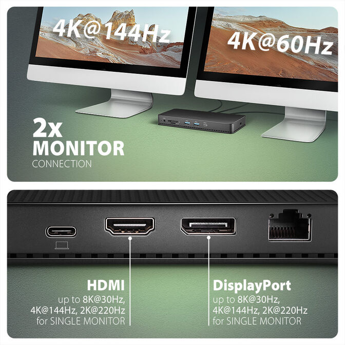 AXAGON HMC-U4 USB4 dock, 3x USB-A, 2x USB-C, HDMI & DP 8K/30Hz, RJ-45, SD/mSD, audio, PD image number 6