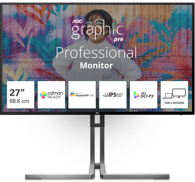Monitor AOC Graphic Pro 27" U27U3CV Nano IPS 4K 60Hz USB-C (PD90W) DisplayHDR 400 image number 0